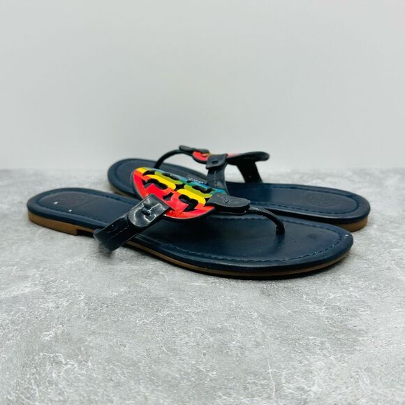 Tory Burch Miller Leather Thong Sandal Rainbow Navy US size 7 - Picture 1 of 11